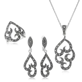 Kruvazör Gümüş Markazit Taşlı Bayan Set - 1