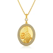 Süpertrend Gümüş Gold Tuğralı Oval Bayan Kolye - 1