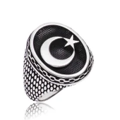 Kruvazör Gümüş Ay Yıldız Erkek Yüzük - 1