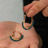 Kruvazör Gümüş Turkuaz Taşlı Bohem Küpe - 3