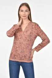 DRR Moda Mikro Kumaş V-Yaka Desenli Bluz - 2
