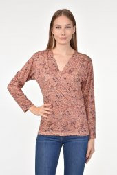 DRR Moda Mikro Kumaş V-Yaka Desenli Bluz - 3