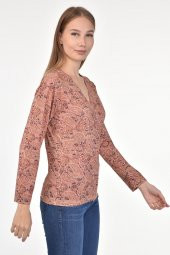 DRR Moda Mikro Kumaş V-Yaka Desenli Bluz - 4