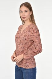DRR Moda Mikro Kumaş V-Yaka Desenli Bluz - 5