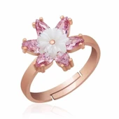 Kruvazör Gümüş Rose Pembe Lotus Çiçeği Yüzük - 1