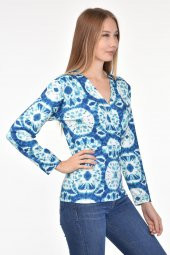 DRR Moda Mikro Kumaş V-Yaka Desenli Bluz - 4