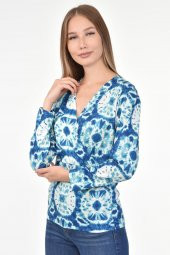 DRR Moda Mikro Kumaş V-Yaka Desenli Bluz - 5