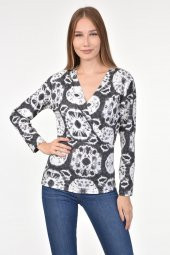 DRR Moda Mikro Kumaş V-Yaka Desenli Bluz - 8