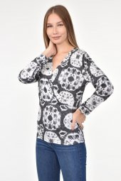 DRR Moda Mikro Kumaş V-Yaka Desenli Bluz - 10