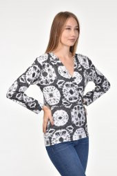 DRR Moda Mikro Kumaş V-Yaka Desenli Bluz - 11