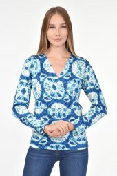 DRR Moda Mikro Kumaş V-Yaka Desenli Bluz - 3