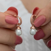 Süpertrend Gümüş Rose Damla İnci Kadın Küpe - 1