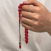 Süpertrend Gümüş 1000 Ayar Kazaz Püsküllü Sıkma Kehribar Tesbih - 2