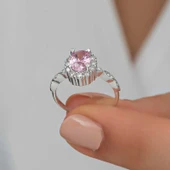 Kruvazör Gümüş Pembe Oval Taşlı Kadın Yüzük - 7