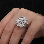 Süpertrend Gümüş Zirkon Taşlı Çiçek Kadın Set - 4