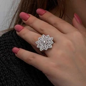Süpertrend Gümüş Zirkon Taşlı Çiçek Kadın Set - 5