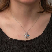 Süpertrend Gümüş Opal Mavi Taşlı Ay Güneş Kadın Kolye - 4