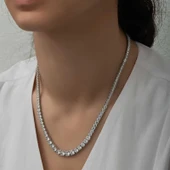 Kruvazör Gümüş Süzme Beyaz Taşlı Su Yolu Kadın Kolye - 3