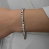 Kruvazör Gümüş 5 mm Beyaz Taşlı Su Yolu Kadın Bileklik - 4