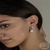 Kruvazör Swarovski Crystal Taşlı Gümüş Beyaz Oval Sallantılı Kadın Küpe - 2