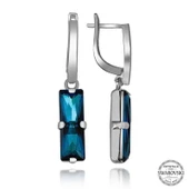 Kruvazör Swarovski Crystal Taşlı Gümüş Mavi Baget Sallantılı Kadın Küpe - 1
