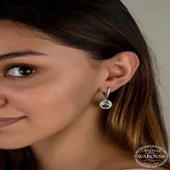 Kruvazör Swarovski Crystal Taşlı Gümüş Beyaz Sallantılı Kadın Küpe - 2
