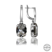 Kruvazör Swarovski Crystal Taşlı Gümüş Beyaz Oval Sallantılı Kadın Küpe - 1