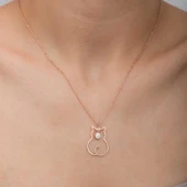 Kruvazör Gümüş Nisan Ayı Doğum Taşı Kedi Kadın Kolye - 9