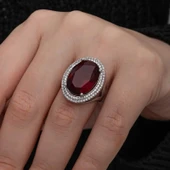 Kruvazör Gümüş Kırmızı Oval Taşlı Kadın Yüzük - 3