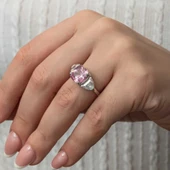 Kruvazör Gümüş Pembe Zirkon Taşlı Kadın Yüzük - 2