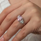 Kruvazör Gümüş Pembe Zirkon Taşlı Kadın Yüzük - 8