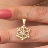 Kruvazör Gümüş Gold Kar Tanesi Kadın Kolye - 4