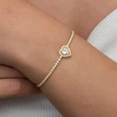 Kruvazör Gümüş Gold Kalpli Su Yolu Bileklik - 6