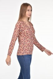 DRR Moda Mikro Kumaş V-Yaka Desenli Bluz - 9