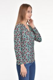 DRR Moda Mikro Kumaş V-Yaka Desenli Bluz - 4