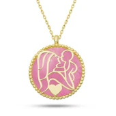 Kruvazör Gümüş Gold Pembe Sedef Taşlı Anne Çocuk Sevgisi Kolye - 1