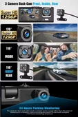 Araç İçi Wi-fi Güvenli Sürüş Kamerası Ön İç Arka 3 Kameralı G-sensör Mobil Uygulama İle Kolay İzleme - 5
