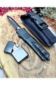Süpertrend 23 cm komple çelik microtech kılıflı otomatik bıçak yanında zippo çakmak ile birlikte - 1