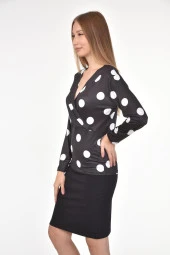 DRR Moda Mikro Kumaş V-Yaka Puantiyeli Bluz - 1