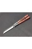 Süpertrend 21 cm Ahşap Saplı Damascus Kelebek Kılıflı Kamp Çakısı - 1