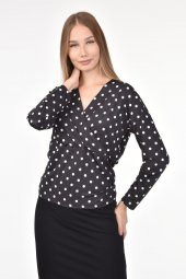 DRR Moda Mikro Kumaş V-Yaka Yıldız Desenli Bluz - 3