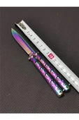 Kruvazör 17 cm Kuru Kafa Rainbow Gravürlü Kelebek Sallama Kamp Çakı Seti - 1