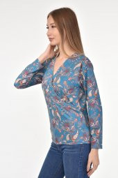 DRR Moda Mikro Kumaş V-Yaka Desenli Bluz - 7