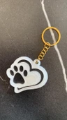 Çift Kalpli Pati Şekilli Sedefli Beyaz Renkli Gold Aksesuarlı Epoksi Anahtarlık El Yapımı Hediyelik - 6