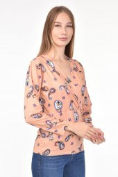 DRR Moda Mikro Kumaş V-Yaka Desenli Bluz - 5