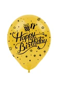 Süpertrend Siyah Happy Birthday Baskılı Metalik Altın Balon 12" - 2