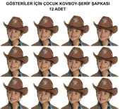 Süpertrend Kovboy Şerif Şapkası Kahve 12 Adet - Kostüm, Parti ve Gösteri Şapkası - 1