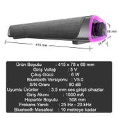 Bluetooth Hoparlör V8 Soundbar Güçlü Bas Kablolu TV Bilgisayar Uyumlu 6W - 2