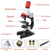 Eğitici Çocuk Mikroskop Kiti 100X 400X 1200X Zoom LED Işıklı Bilimsel Keşif Seti 12 Biyolojik Örnek - 5