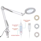 Katlanabilir Büyüteç Çok İşlevli 5/ 8X Işıklı LED Aydınlatmalı Masa Lambası USB Bağlantılı - 3